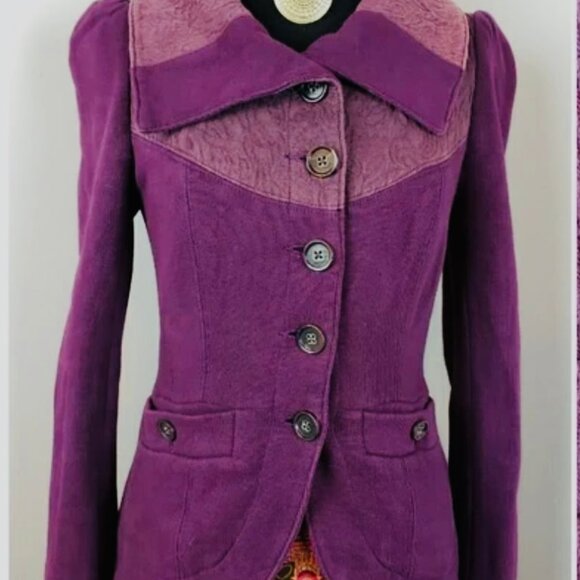 Free People Button up Purple Jacket Cotton Floral Lined - Picture 1 of 5